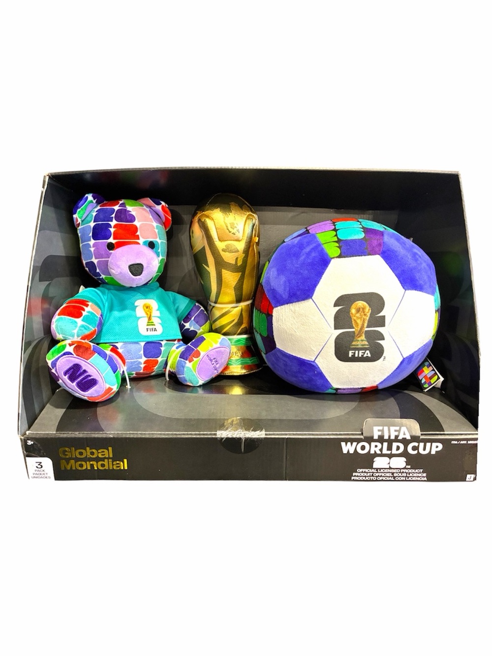 NWT Official 2026 FIFA World Cup 3 Pack Bear Mascot, Trophy, and Soccer Ball set
